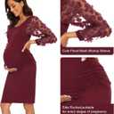 Floral Mesh Bishop Long Sleeve Maternity Midi Dress, Fall Maternity Bodycon Dress for Baby Shower, Small, Long Sleeve Wine Red