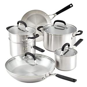  KitchenAid Stainless Steel Cookware/Pots and Pans Set, 10 Piece, Brushed Stainless Steel: Home & Kitchen