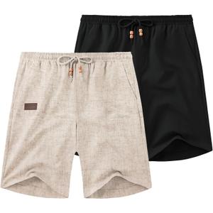 COOFANDY Mens Casual Linen Shorts Elastic Waist Drawstring Loose Fit Summer Beach Vacation Shorts with Pockets L