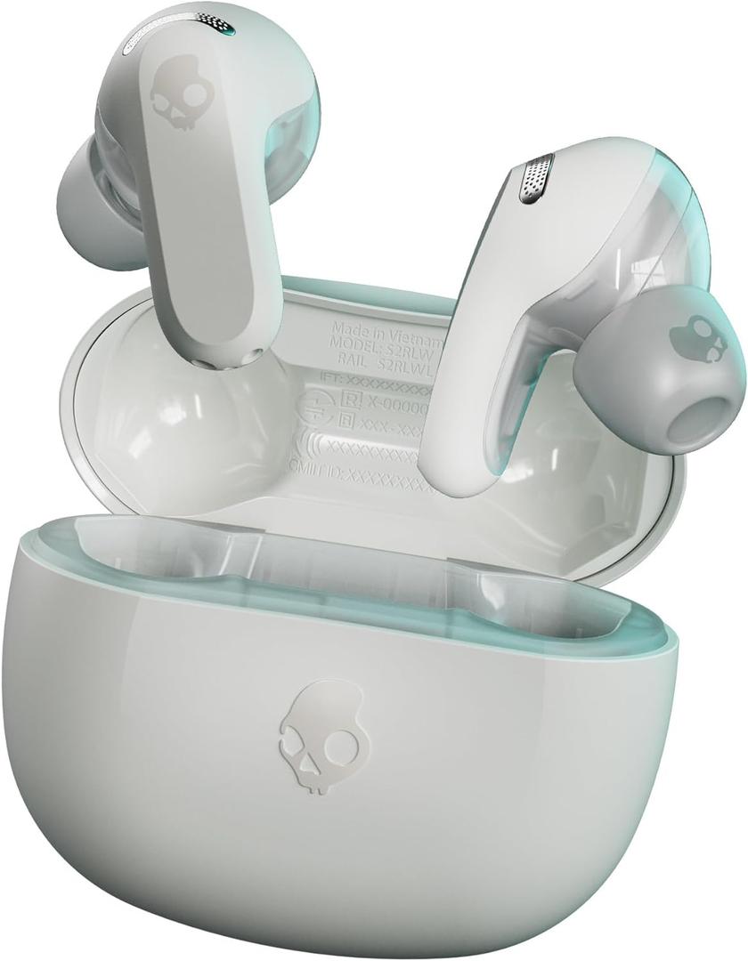 Skullcandy Rail ANC Wireless Earbuds, Bluetooth Headphones, Active Noise Cancelling, Up to 38 Hours Battery, Microphone for iPhone Android, Customizable via Skull-iQ App - Bone