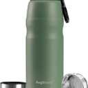 20oz Stainless Steel Insulated Water Bottle Travel Coffee Cup with Lid Leak Proof Metal Water Bottle for Hot and Cold Drink Water Flask(Green)