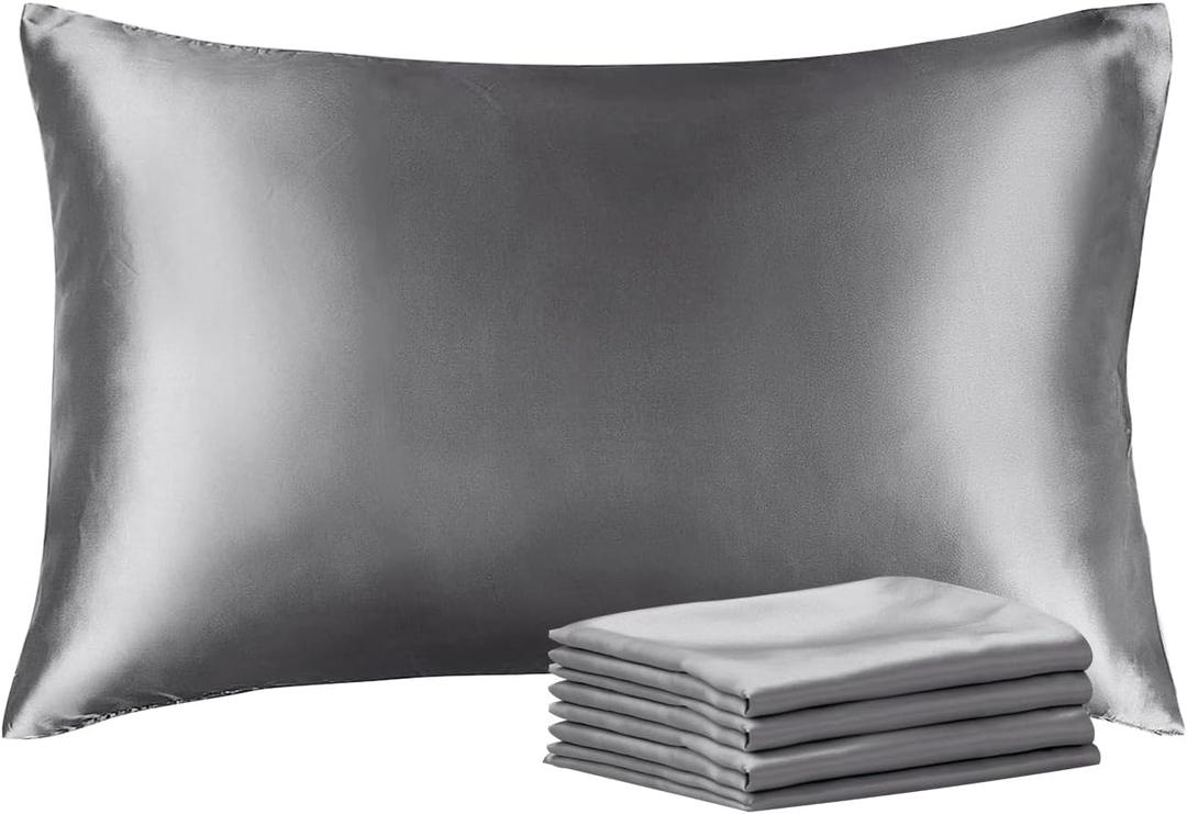 BEDELITE Satin Pillowcase with Zipper 4 Pack, Dark Grey Pillow Cases Queen Size, Super Soft and Cooling Similar to Silk Pillow Cases, Gift for Women Men(20x30 Inches)