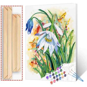 Aihonmin White Floral Paint by Number for Adults Oil Painting for Kids,Paint by Number Green Leaf Paint by Numbers Abstract Paint by Number Kits Graffiti Paint by Numbers for Beginner（DIY Frame）