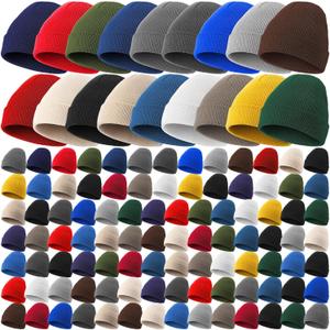 Suhine 100 Pcs Bulk Winter Beanie for Men Women Warm Knitted Hats Cuffed Skull Cap Beanie for Homeless Donation
