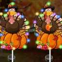Thanksgiving Decorations Outdoor, Solar Thanksgiving Turkey Garden Stake Lights, 41 Inches Metal Tree Turkey Decorations, Fall Decor Lights for Yard Garden Lawn Pathway