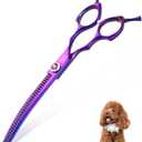 JASON 7.5" Curved Chunkers Shears - Professional Dog Scissors for Grooming, Japanese 440C Stainless Steel Blender Shears with Diamond Adjustable Screw (35 Teeth, Purple) Christmas Gift
