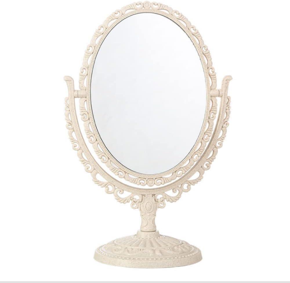 Schones Geschaft 2-Sided Tabletop Makeup Mirror, Swivel Vintage Dresser Cosmetic Mirror, Bathroom Bedroom Dressing Beauty Mirror (Beige)