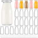 Zubebe 12 Pack Glass Milk Bottles Clear Party Bottles with Lids Glass Juice Jars Reusable Small Milk Jars Vintage Breakfast Shake Containers for Baby Shower Birthday Party Favors (6 oz)