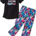 SISKIN Womens Pajama Sets - Capri Pajamas for Women Set Plus Size Sleepwear Tops with Capri Pants Summer Pjs Sets (Size XX-Large, Black Colorleaf - Feeling Tropical)