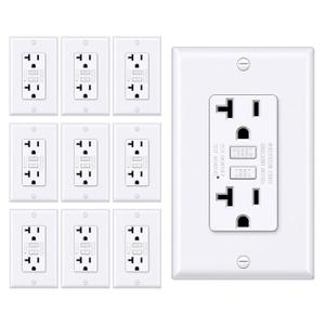 BESTTEN 20 Amp GFCI Outlet with Thinner Design, GFI Electrical Outlet with LED Indicator, Non-Tamper-Resistant GFCI Receptacle, Wallplate Included, ETL Certified, 10 Pack, White