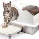Stainless Steel Cat Litter Box with Lid, Enclosed Litter Box with Scoop, High Sided, Anti-Urine Leakage, Odor Control, Non-Sticky, Removable Lid for Semi-Enclosed Use