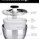 Stainless Steel Pump Salad Spinner Large - Easy Compact Kitchen Tool - Stainless Steel Bowl, Drain & Colander - Lettuce Spinner, Vegetable Dryer, Fruit Washer, Pasta & Fries Produce Strainer - 6.33 Qt