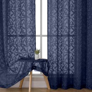 Chyhomenyc Navy Blue Sheer Curtains 84 Inches Long 2 Panels Set, Light Filtering Soft Lightweight Leaf Elegant Sheer Curtains for Bedroom Living Room, 42Wx84L Inches, 2 Panels