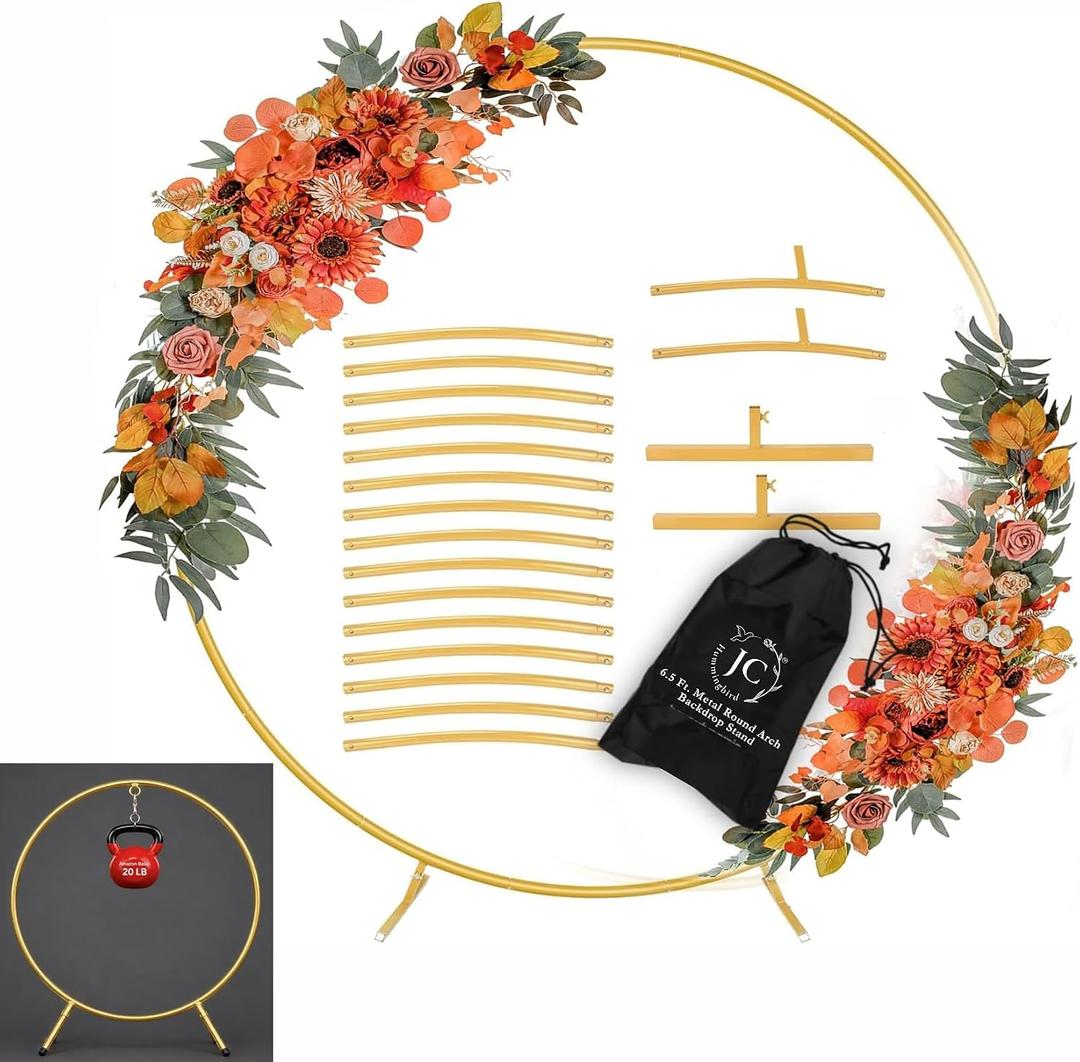 7.0 Ft Round Balloon Arch Stand Gold Backdrop Frame for Wedding, Birthday, Baby Shower, Graduation, Party Decoration-Heavy Duty Steel with Carry Bag-JC HUMMINGBIRD