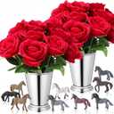 LemonRoad 26 Pcs Derby Day Party Decorations The Rose Centerpieces with Mint Julep Cups and Mini Horses for Horse Racing Party Decor Horse Theme Birthday Supplies