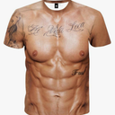 Men's 3D Muscle Print T-Shirt Novelty Short Sleeve Crewneck Top Funny Casual Trendy Tees
 Size M
