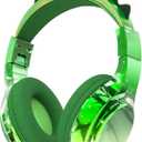 QearFun Kids Dinosaur Bluetooth Headphones, 60H Playtime, 74/85/94dB Safe Volume Limit, Metallic Gradient Wireless Headset with Mic, Fast Charging, Foldable, Wired Mode for Girls School/Tablet/Travel (Green)