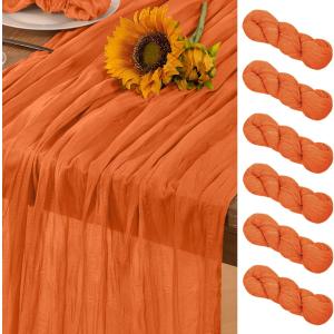 Orange Cheesecloth Table Runner 6 Pack Halloween Orange Table Runners Boho Gauze 120 Inches Cheese Cloth Fall Table Decorations for Thanksgiving Weddings Bridal Baby Shower Party Decor
