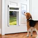 Automatic Dog Door with Doorbell Activation, 2-Flap Electronic Smart Pet Door with Anti-Pinch, No Collar Needed, Aluminum Lockable Weatherproof Telescoping Tunnel for Pets Up to 40 LB- M