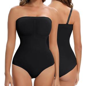 Strapless Shapewear for Women, Tummy Control Triangle Bodysuit, Seamless Sculpting Body Shaper Tank Top
 (Large, Black)