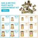 Trivd Frol Rivet Nut Tool Kit, 520pcs SAE & Metric Rivet Nut Assortment Kit w Galvanized Carbon Steel Flat Head Threaded Insert Nuts, Sizes 6-32 8-32 10-24 1/4"-20 5/16"-18 3/8"-16 M3 M4 M5 M6 M8 M10