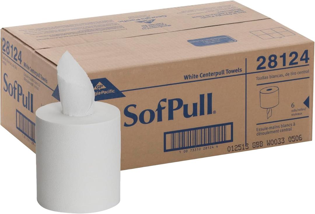 Georgia-Pacific SofPull Centerpull Regular Capacity Premium Paper Towel, White, 28124, 324 Sheets Per Roll, 6 Rolls Per Case, 6 Count