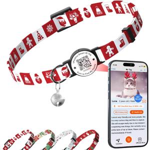 3 x Christmas Cat Collar Breakaway with Bells, Xmas Patterns Kitten Collar with Qr Code Cat Tag Christmas Checkered (1Pack)