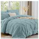 Bedsure 7-Piece Queen Comforter Set & Sheet Set, Light Blue Bed in a Bag Ultra-Soft Microfiber with Down Alternative, Deep Pocket Fitted Sheet, Pintuck Design, Room Decor, OEKO-TEX Certifie d 86in. x 90in.