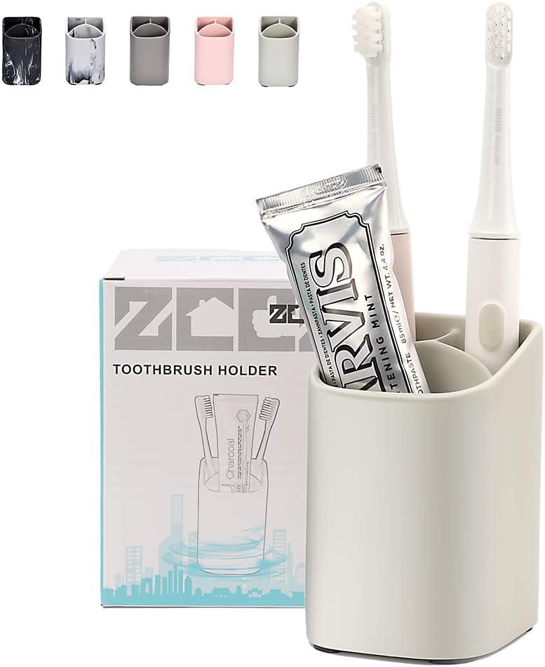 ZCCZ Toothbrush Holder for Bathroom - Electric Toothpaste Organizer for Countertop - Cup Stand for Razor, Makeup Brushes, Pencil, and Accessories - Gray