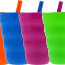 Bexter (Set of 4) Plastic Straw Cups with Built-In Straws – 22oz Stackable Plastic Tumblers – BPA-Free, Reusable Sip-A-Cup Drinkware – Dishwasher Safe – Water, Juice, Milk