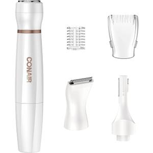 Conair All-In-1 Facial Hair Removal for Women, Cordless Electric Trimmer, Perfect for Face, Ear/Nose, Eyebrows, and Bikini Lines (5 Piece Set, White)