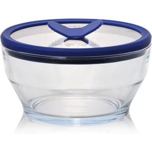 Anyday 4-Cup Glass Food Storage with Glass Lid, Round Deep Dish | Plastic-Free Meal Prep & Microwave Cookware | Stackable Airtight Storage Container with Vented Lid for Microwave-Safe Reheating