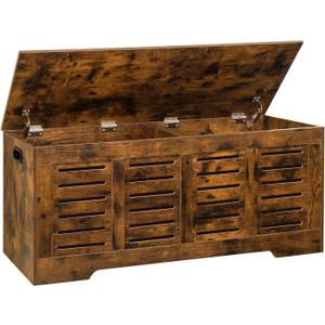 DINZI LVJ Storage Chest, 47.3 Wooden Toy Box with 2 Safety Hinges, Retro Entryway Shoe Storage Bench with Flip-Top, Sturdy Large Storage Trunk for Living Room, Bedroom, Easy Assembly, Rustic Brown DINZI LVJ Storage Chest, 47.3 Wooden Toy Box with 2 Safety Hinges, Retro Entryway Shoe Storage Bench with Flip-Top, Sturdy Large Storage Trunk for Living Room, Bedroom, Easy Assembly, Rustic Brown