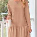 PRETTYGARDEN Womens Patchwork Sweatshirt Dress 2025 Fall Casual Long Sleeve Crewneck Pullover Cute Babydoll Mini Dresses (Nude Pink, Large)