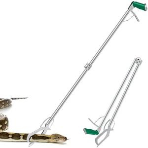 GYORGKSHI 60“ Snake Tongs Collapsible Grabber, Professional Reptile Snake Catcher Wide Jaw Handling Tool, Stainless Steel Snake Hook