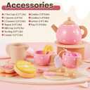 BUYGER Kids Wooden Tea Party Set for Little Girls Toddler Pretend Play Food Kitchen Accessories Princess Birthday Gifts for Ages 3 4 5 Years Old