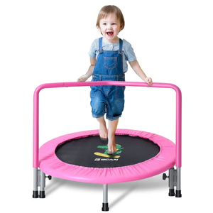 BCAN 36'' Mini Folding Ages 2 to 5 Toddler Trampoline with Handle for Kids, Two Ways to Assemble The Handle, Indoor/Garden Toddlers Trampoline with Super Safe Cover for Toddlers
