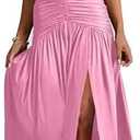 Ekaliy Women's Sexy Halter Deep V Neck Maxi Dress Sleeveless Backless High Slit Ruched Long Dress Summer Party Cocktail Dress