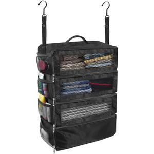 Suitcase Organizer, Travel Luggage Organizer Portable Hanging Travel Shelves Collapsible Hanging Packing Cubes for Carry on Suitcase (Medium, Black-M)