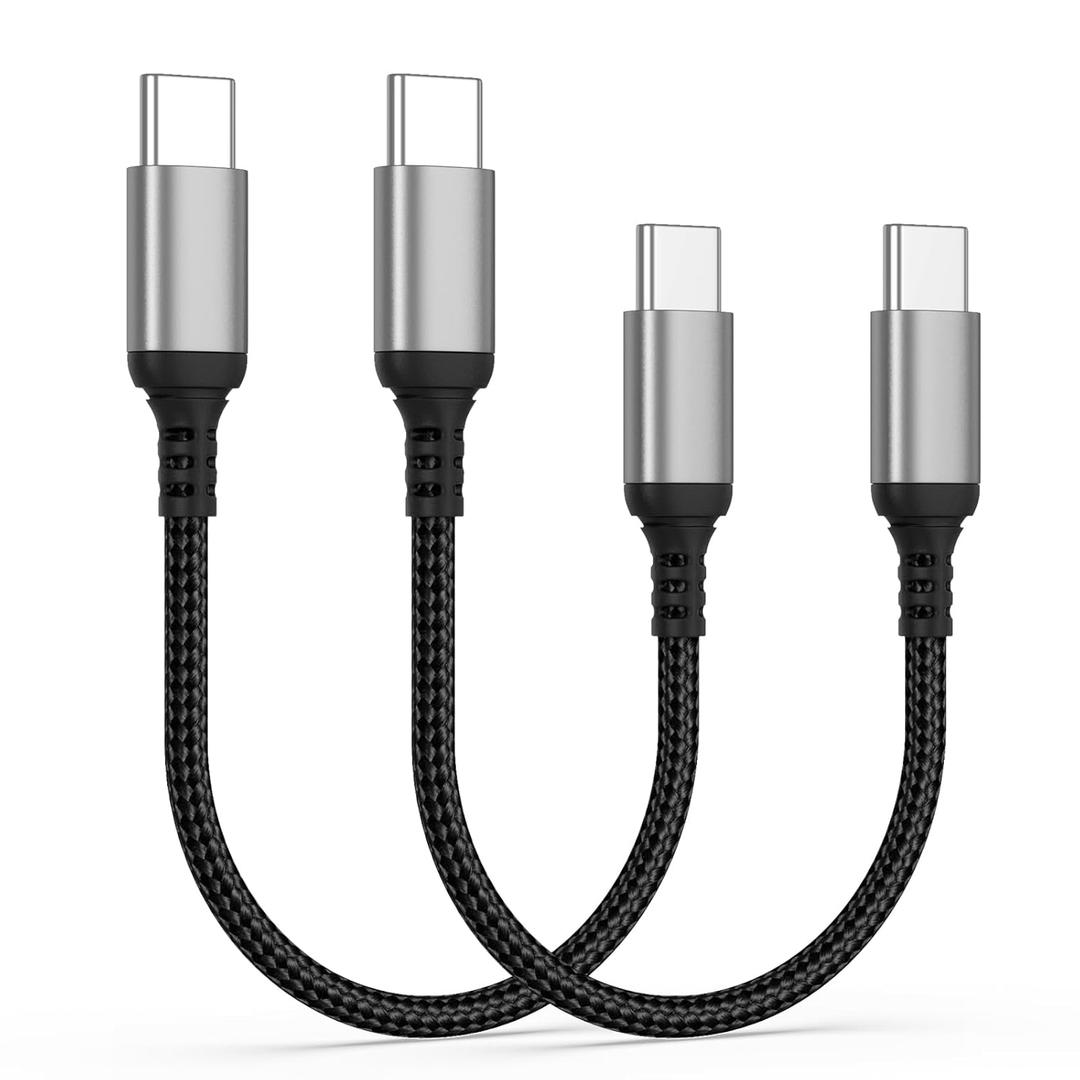 Short USB C to USB C Cable 6 inch, 2 Pack Braided USBC to USBC Cable Fast Charging, Type C Charging Cord Compatible with iPhone 17/16/15, Samsung Galaxy S24/S23, MacBook, iPad, Google Pixel (0.5FT)
