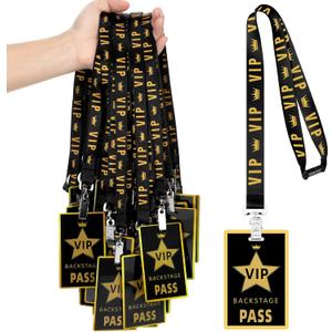 PerKoop 36 Sets VIP Lanyards with PVC Pass Cards Black Breakaway Badge Lanyards for Backstage Music Concert TV Movie Night Award Sport Event Birthday VIP Party Decorations