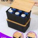 Storage Bins with Lids 2 Packs, Plastic Storage Baskets with Bamboo Lids-Stackable Storage Containers for Shelves Drawers Desktop Closet Pantry Playroom Classroom Office, Black