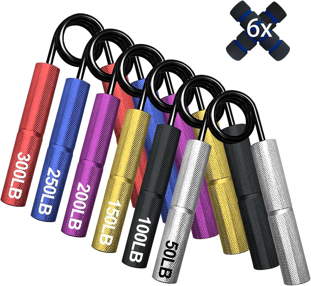 Grip Strength Trainer Set,50-300LB Hand Grip Strengthener,Hand Forearm strengthener 6 Pack, Workout equipment,Strength Training Exercisefor Hand Arm Forearm Wrist Finger (Red, blue, purple, yellow, black, white)