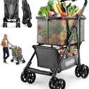 Folding Shopping Cart with Wheels, 80lbs Multi Use Grocery Carts with 360 Wheels & Removable Tote Bag, Multifunctional Portable Personal Shopping Carts for Groceries