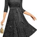 DRESSTELLS Sequin Cocktail Dresses for Women, Formal Wedding Guest 3/4 Sleeves Sparkly Evening Party Dress, XL,  Glitter_black