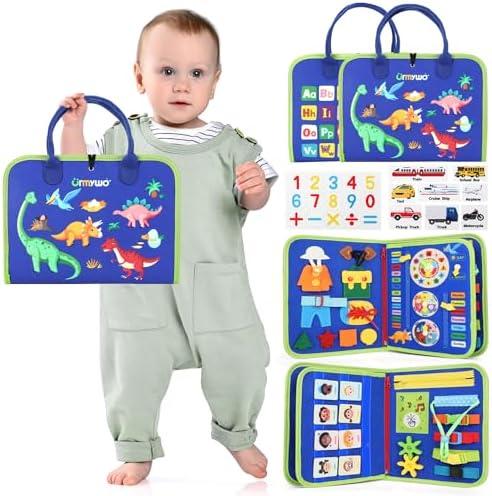 URMYWO Toddler Busy Board - Busy Book Montessori Toys for 1 2 3 4 Year Old - Preschool Learning Activities with Alphabet Number Animal, Educational Travel Toys Birthday Gifts for Kids