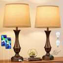 Upgraded Touch Lamps for Night Stands Set of 2 - Bedside Lamps with USB C+A, 3 Way Dimmable for Bedroom Living Room End Tables Office(Brown)