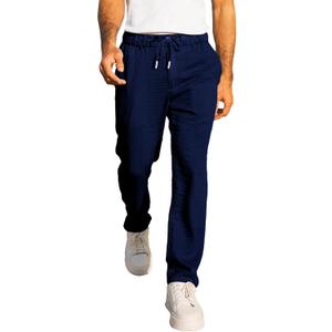 JMIERR Men's Casual Drawstring Pants Elastic Waist Lightweight Pant Summer Beach Trouser with Pockets, 34 (Blue)