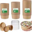 100 Pack Kraft Paper Bowls with Lid 25/34/ 37 oz Disposable Soup Salad Bowls Party Supplies, to Go Food Container for Party Dessert, Ice Cream, Yogurt, Microwave Freezer Safe