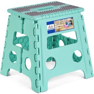 ACKO Folding Step Stool 13 Inch Stool Heavy Duty Plastic Foldable Step Stools for Kids, Stepping Stool with Handle, Suitable for Kitchen Hold Up to 300 LB (Teal 1PC)